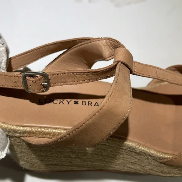 🥳🥳LUCKY BRAND Valki Espadrilles Platform Wedge Sandals, Size 9 1/2  Tan - Picture 7 of 9